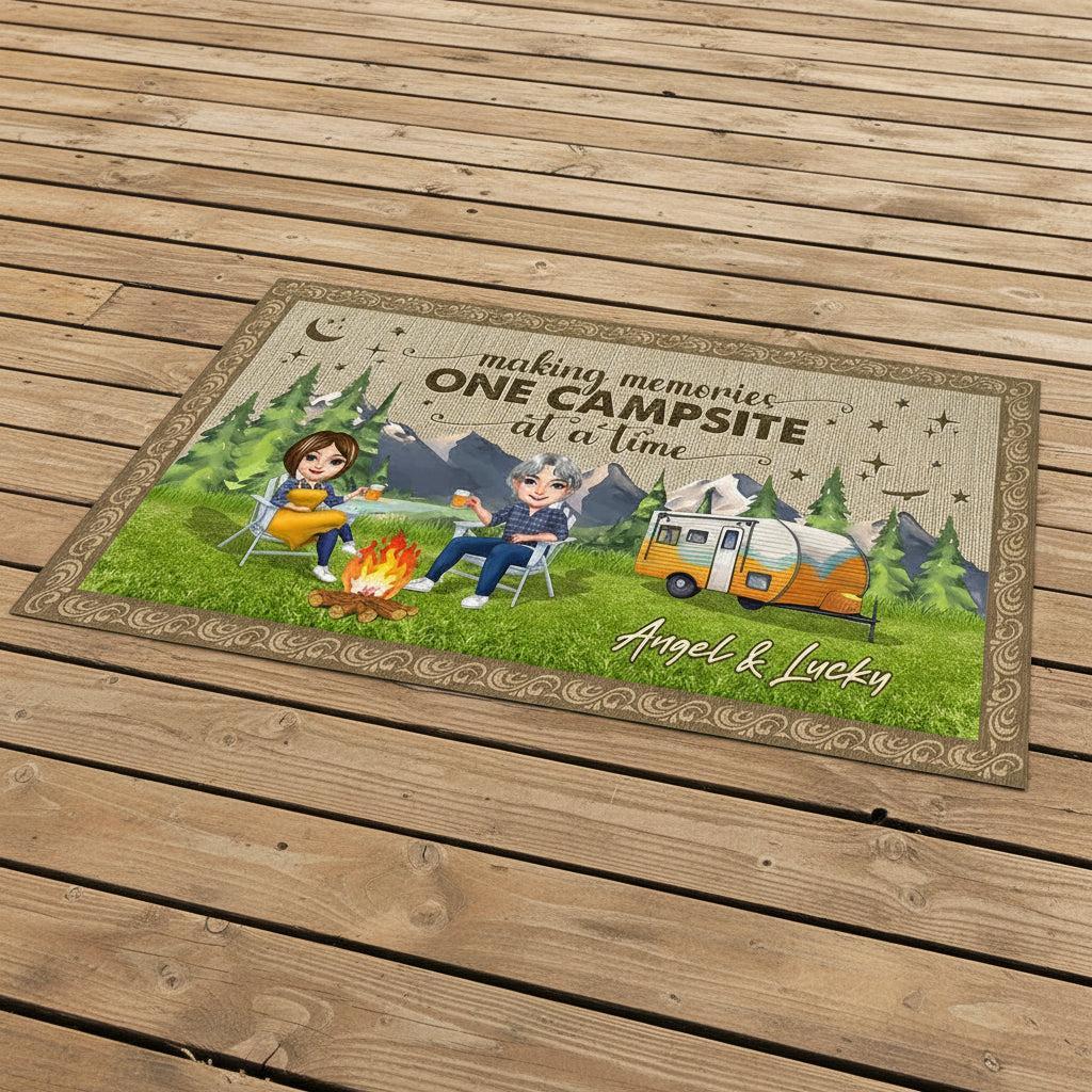 Happy Campers Chibi Couple Camping Patio Rug, Patio Mat K228