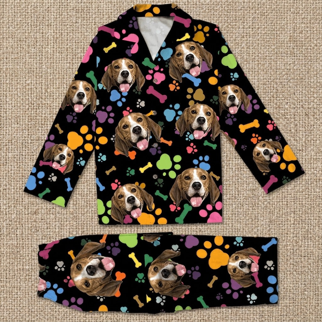 Custom Dog Photo With Paw And Bone Pattern Pajamas