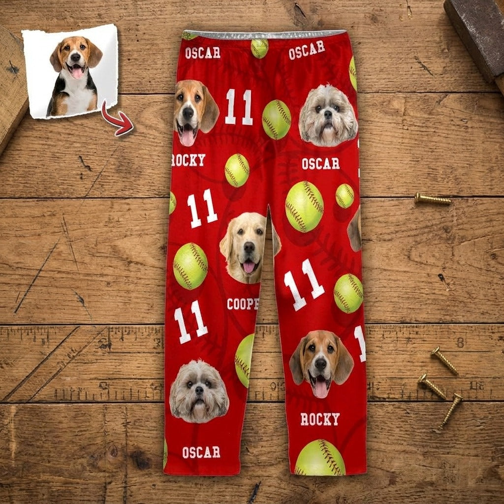 Custom Dog Cat Photo Softball For Pet Lover Pajamas T286