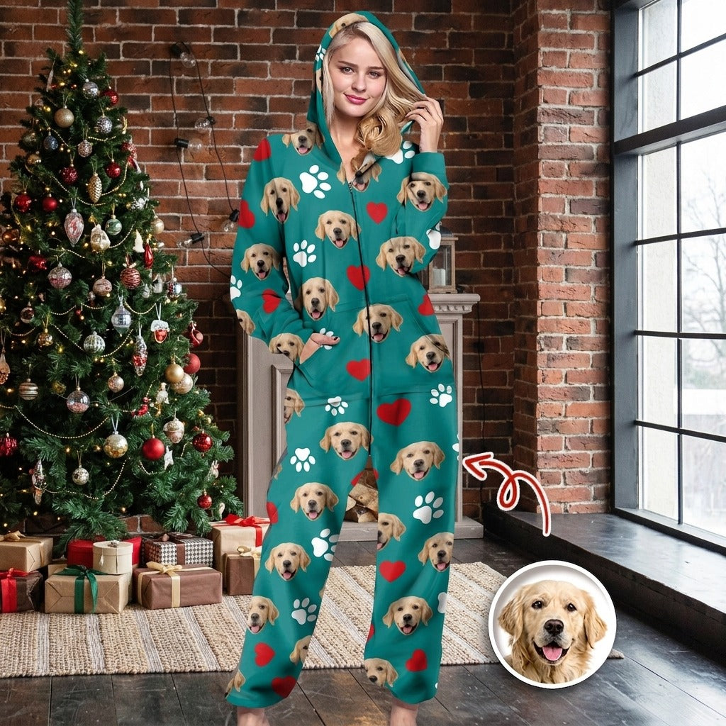 Custom Dog And Cat Photo With Accessories Pattern Pet Onesie Pajamas
