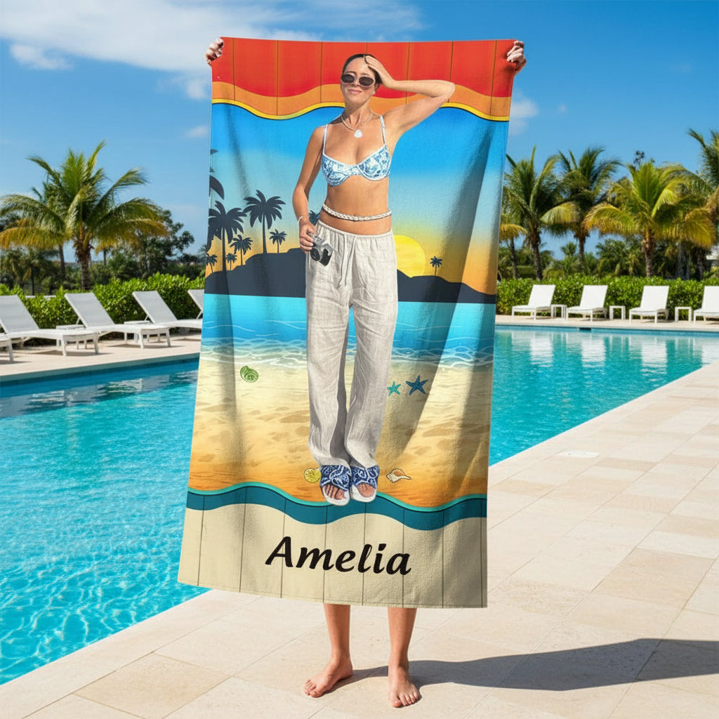 Custom Photo Traveling Beach Poolside Swimming Beach Towel D