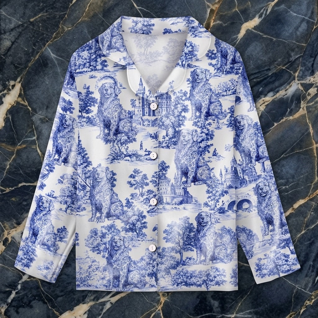 Custom Dog Breeds Chinoiserie Toile De Jouy Style Personalized Satin Pajamas