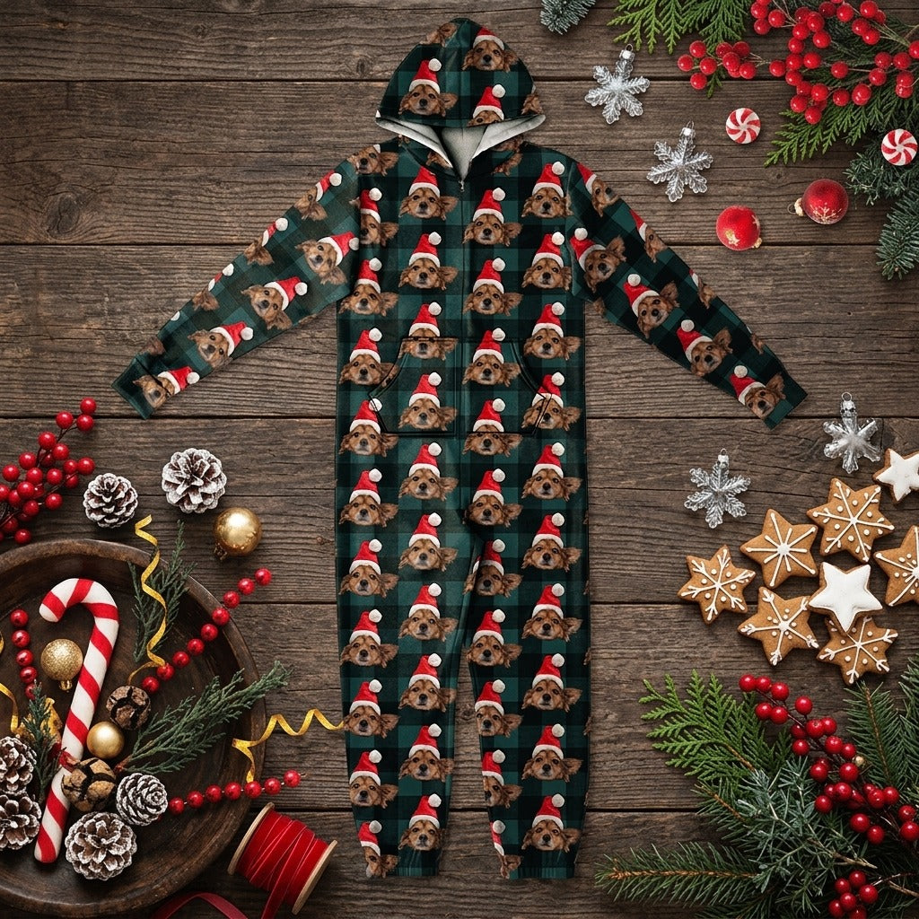 Custom Photo With Christmas Pattern Onesie Pajamas For Dog Lovers