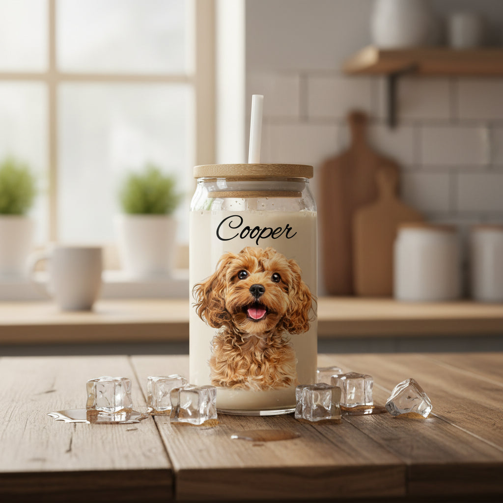 Custom Photo And Name Glass Can With Lid Gift