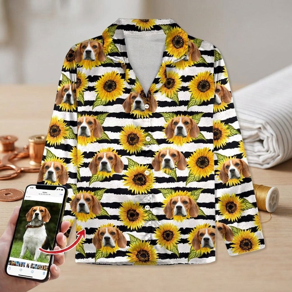 Custom Photo With Sunflower Pattern Dog Cat Pajamas T368