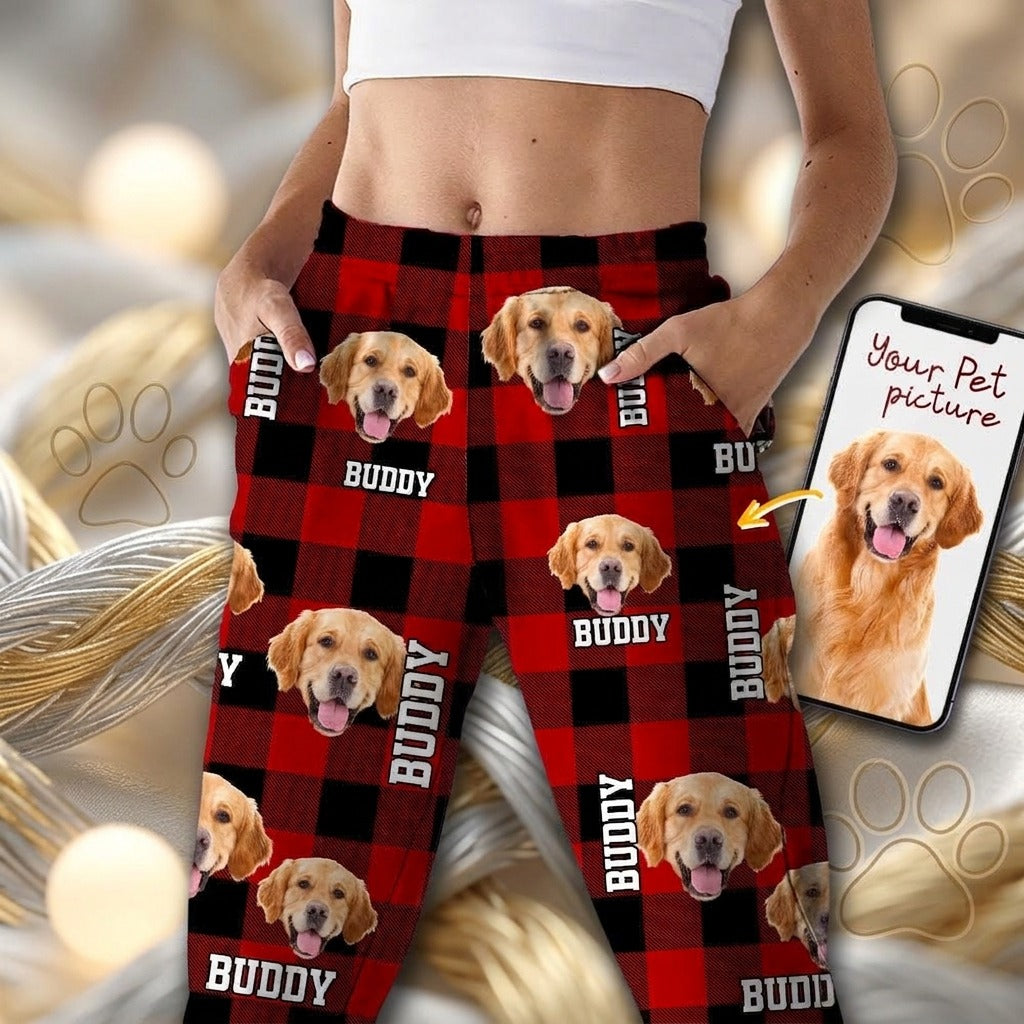 Custom Photo Name Dog Cat Flannel Pajamas