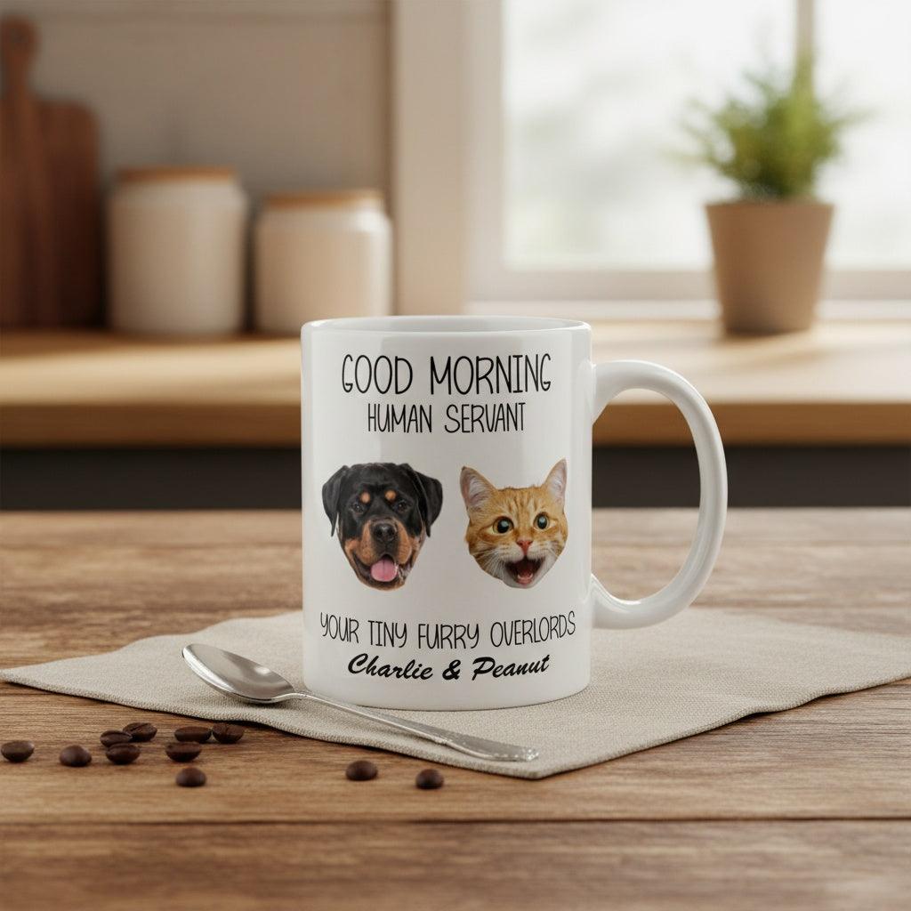 Good Morning Human Servant Personalized Custom Photo Dog Cat Head Mug
