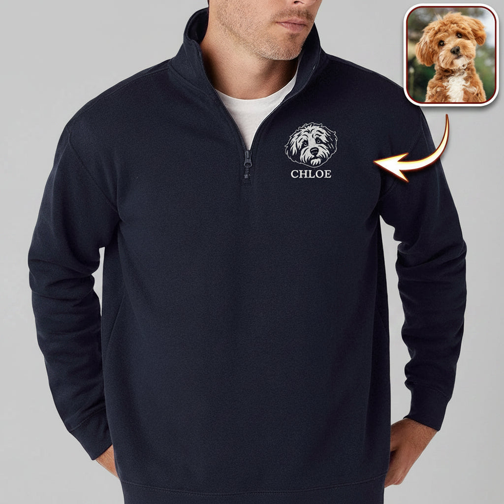 Custom Dog Cat Face Personalized Embroidered Golf Quarter Zi