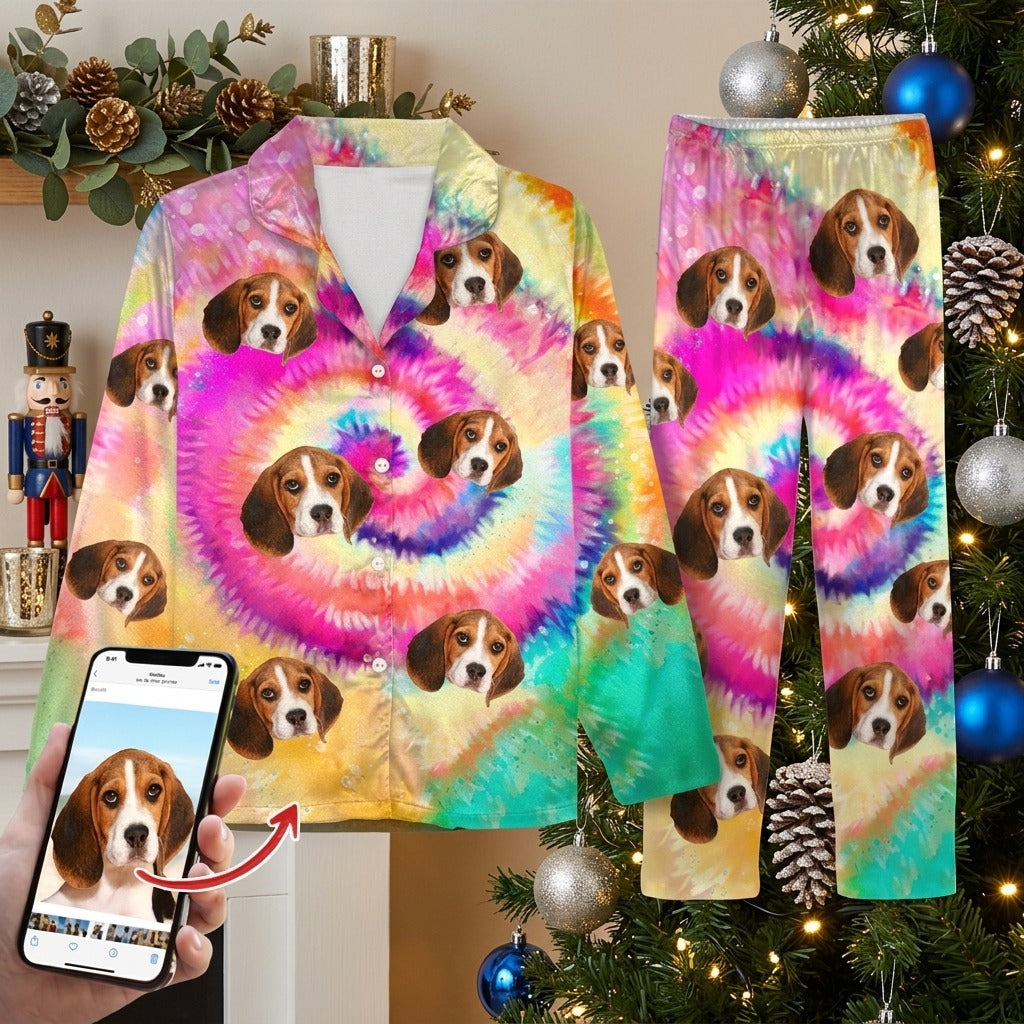 Custom Photo Tie Dye Background Dog Pajamas