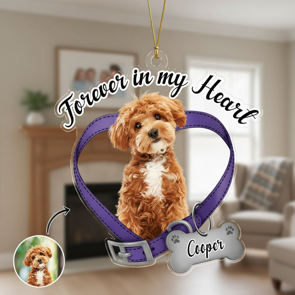 Custom Dog Photo Forever In My Heart Memorial Acrylic Orname