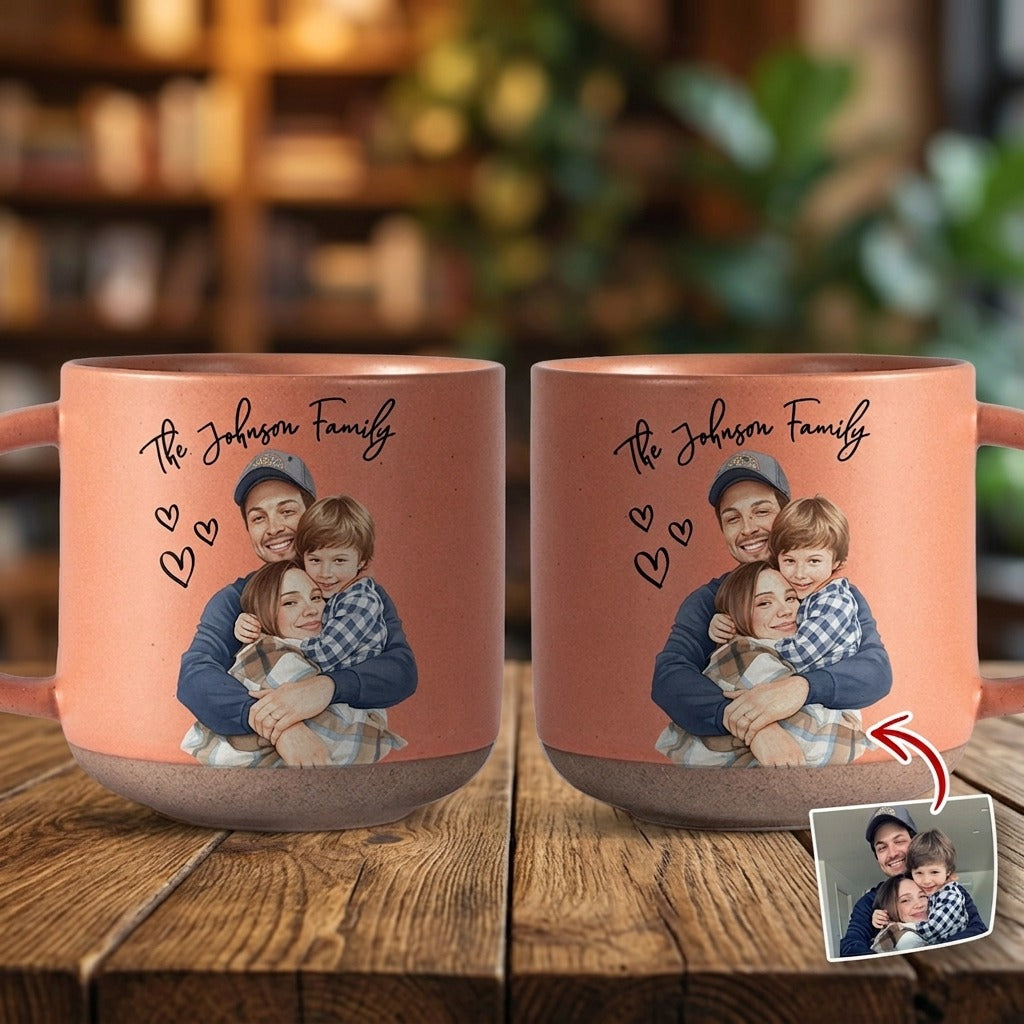 Custom Photo Pottery Mug For Family Or Couple