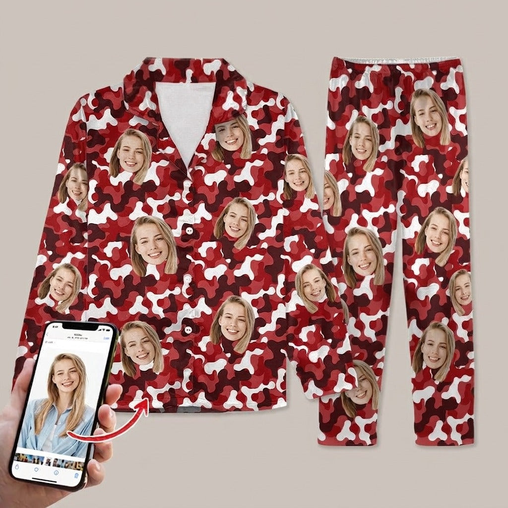 Custom Face Photo Camo Background Pajamas For Christmas Gift