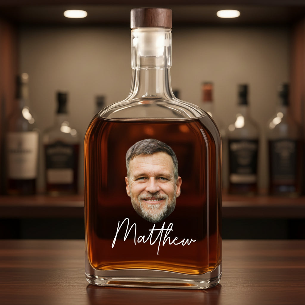 Custom Face Photo And Name On Whiskey Bottle