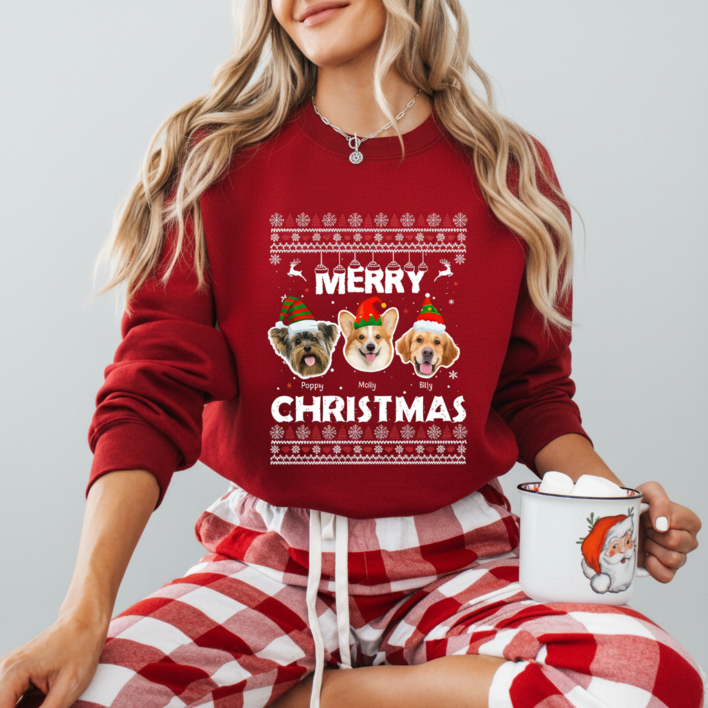 Custom Dog Cat Photo Merry Christmas Sweatshirt TH10