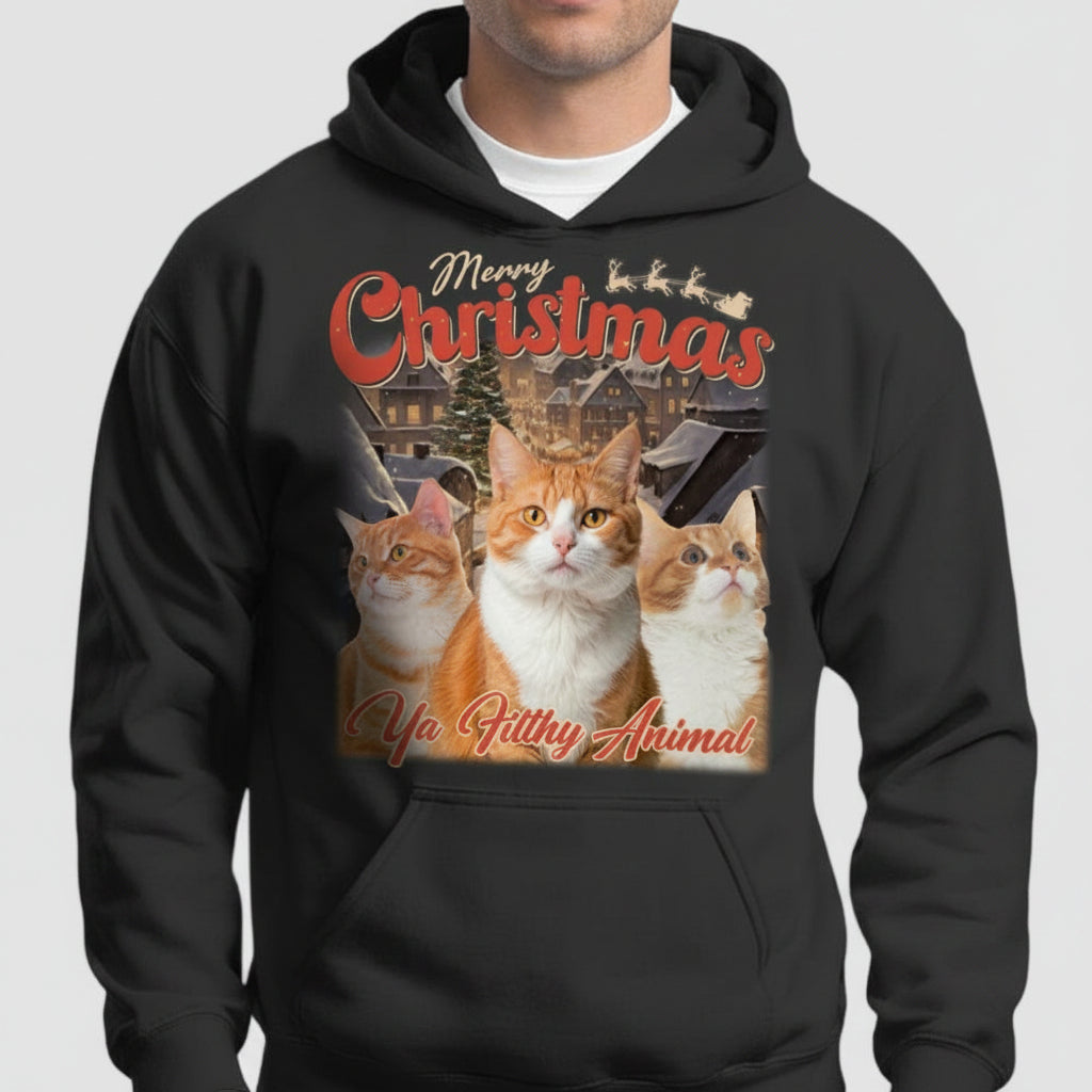 Custom Your Cat Photo Retro Vintage Merry Christmas Sweatshi