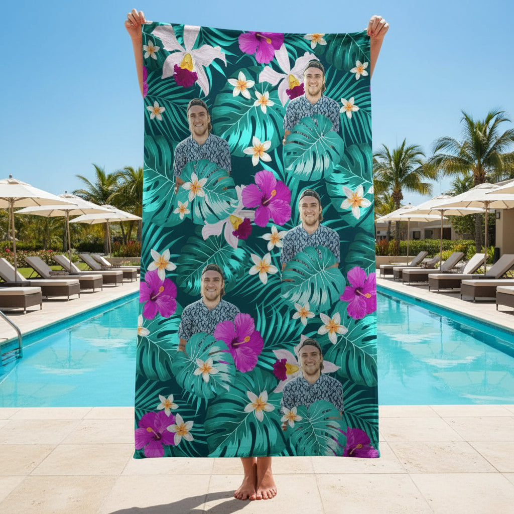 Custom Human Photo Tropical Style Beach Towel N304