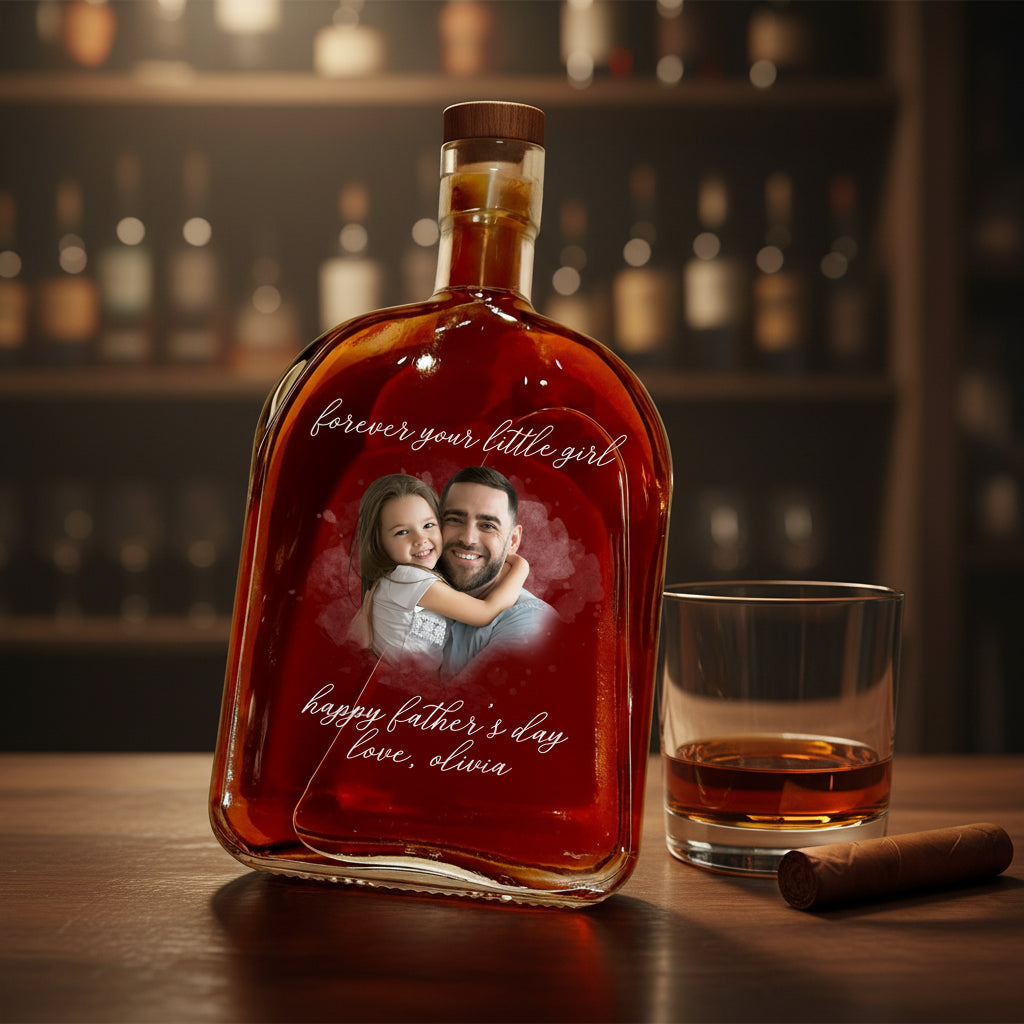 Custom Photo Forever Your Little Girl, Little Boy & Dad Family Whiskey Bottle