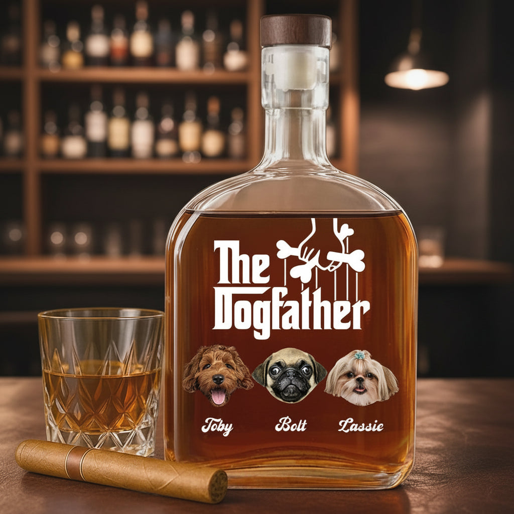 Custom Dog Photo The DogFather Whiskey Bottle For Dog Dad