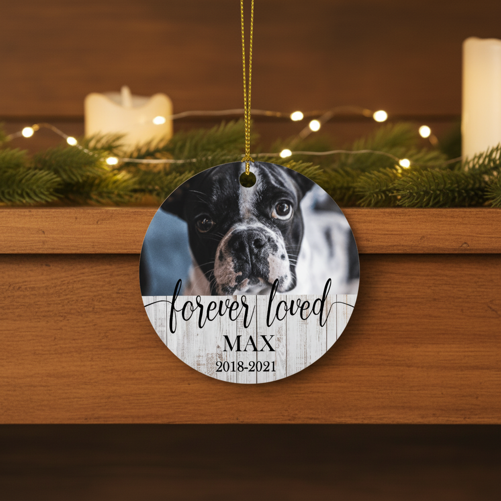 Forever Loved, Custom Dog Cat Photo Memorial Ornament