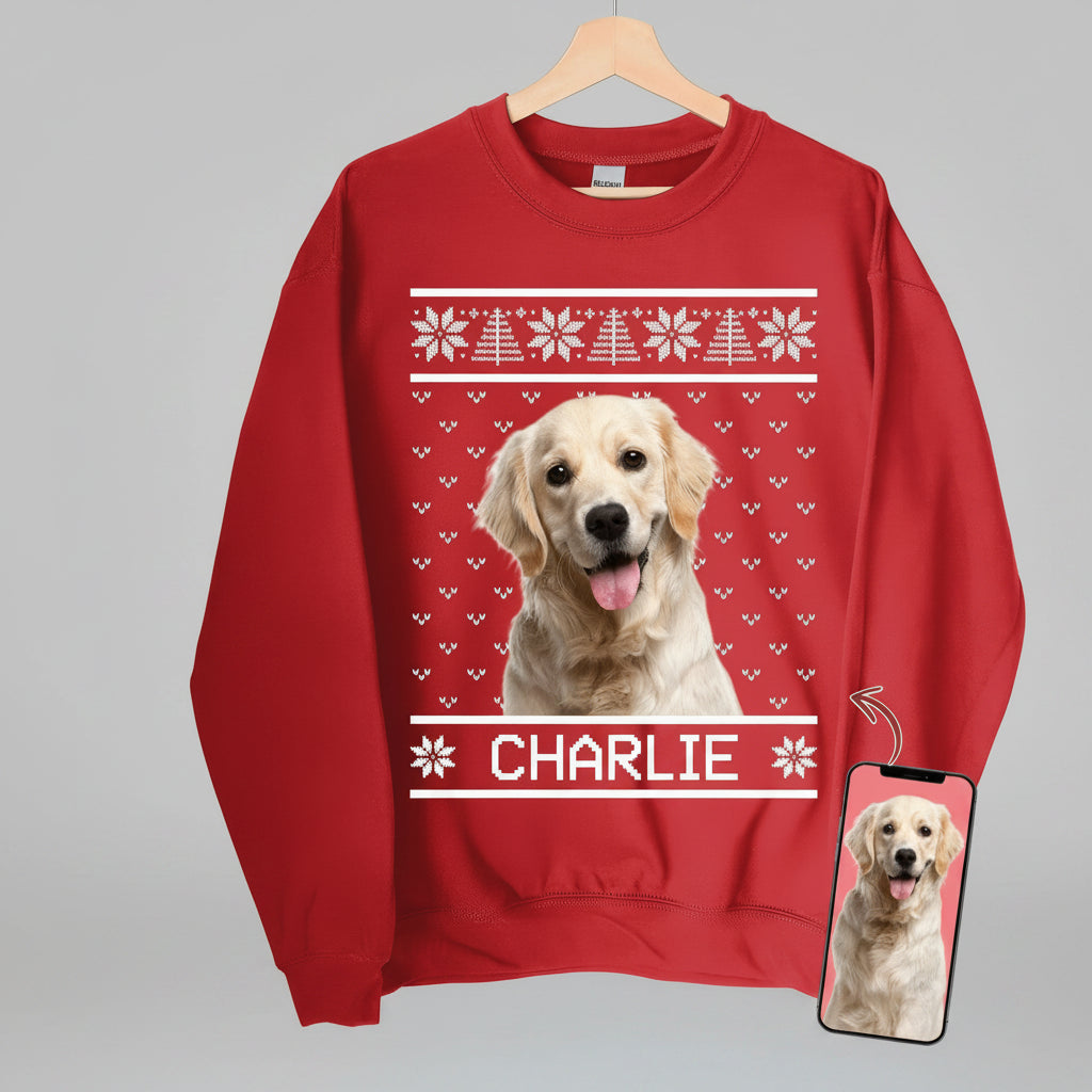 Add your Cat Dog Photo On Sweatshirt, Dog Lover Sweater Chri