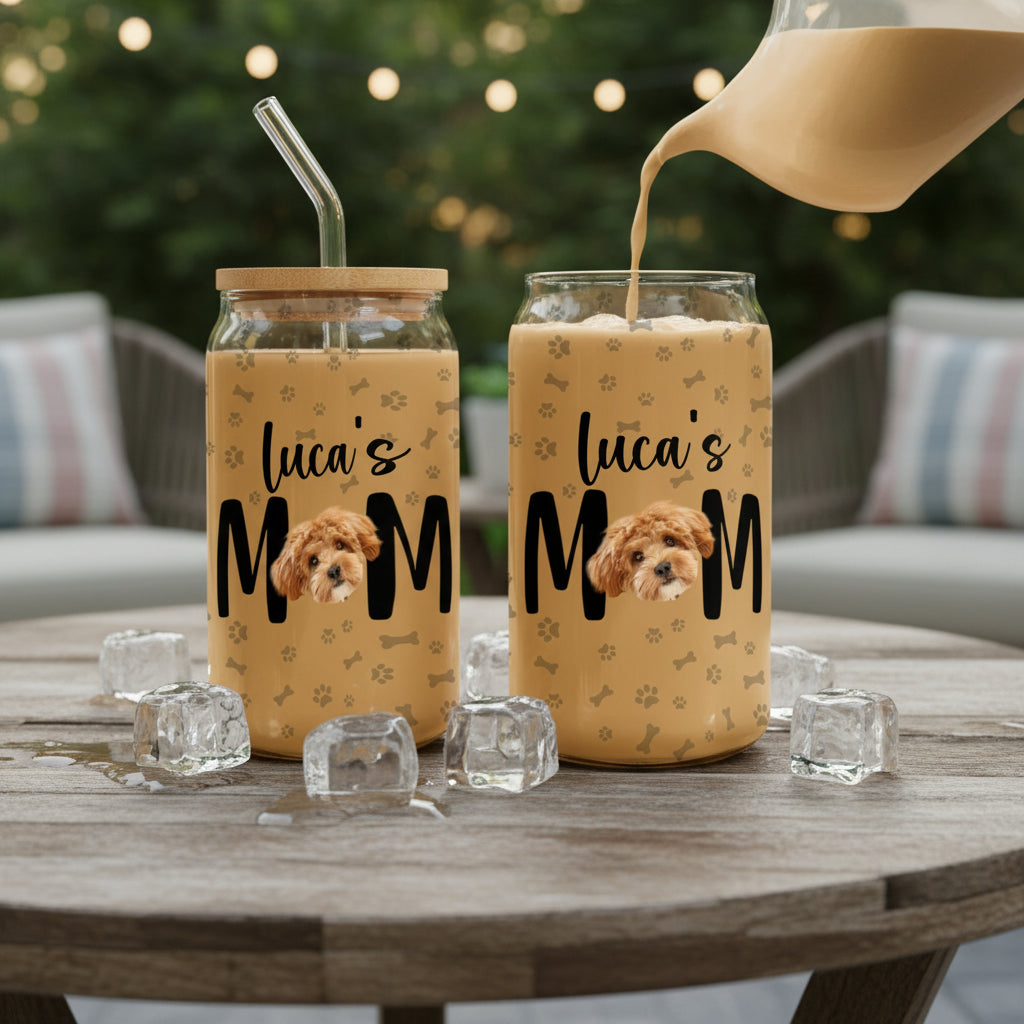 Custom Photo Dog Mom Personalized Glass Can With Lid Gift For Dog Lovers