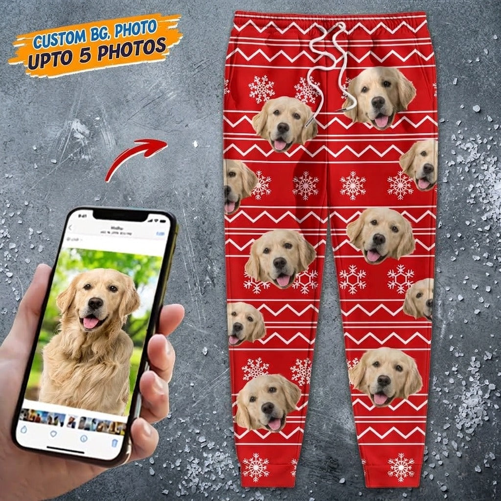 Custom Photo With Christmas Pattern Dog Men and Women's Sweatpants