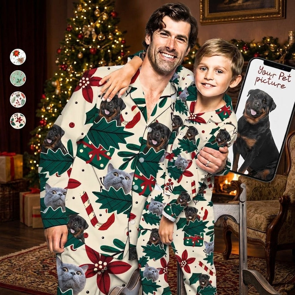 Custom Photo Christmas Dog Cat Pajamas