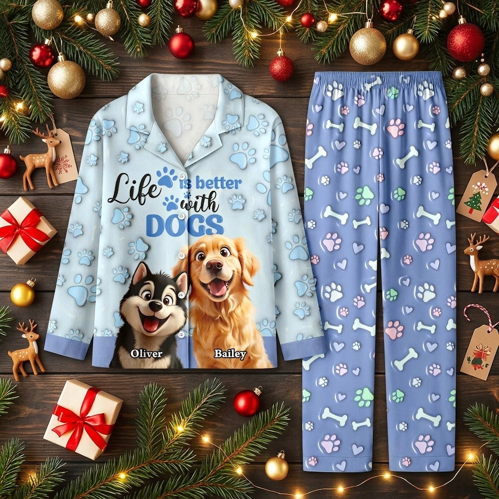 Custom Dog Name Life Is Better With Dogs 3D Effect Pajamas