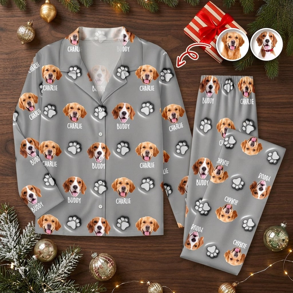 Custom Dog Face And Paw - Personalized Custom 3D Inflated Effect Pajamas