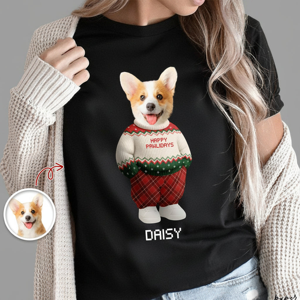 Custom Photo Dog Cat Xmas Clothes Christmas Dark Shirt Gift