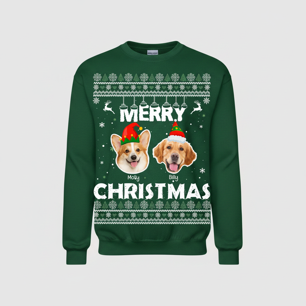 Custom Dog Cat Photo Merry Christmas Sweatshirt TH10
