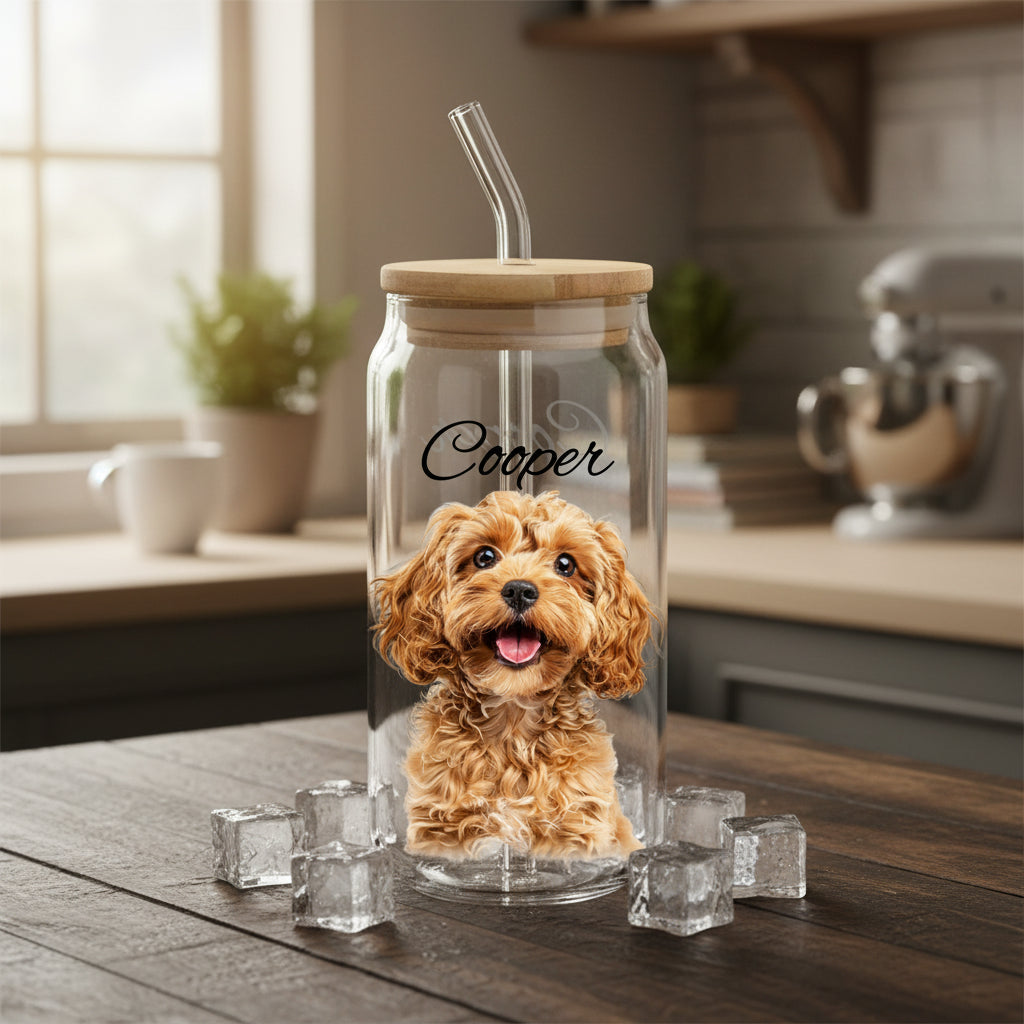 Custom Photo And Name Glass Can With Lid Gift