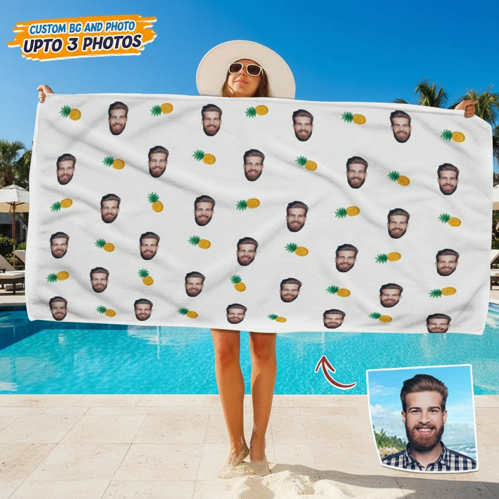 Custom Human Face Photo With Icon Decoration Beach Towel