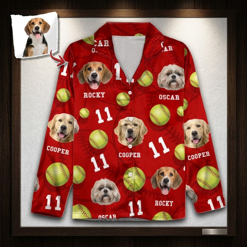 Custom Dog Cat Photo Softball For Pet Lover Pajamas T286