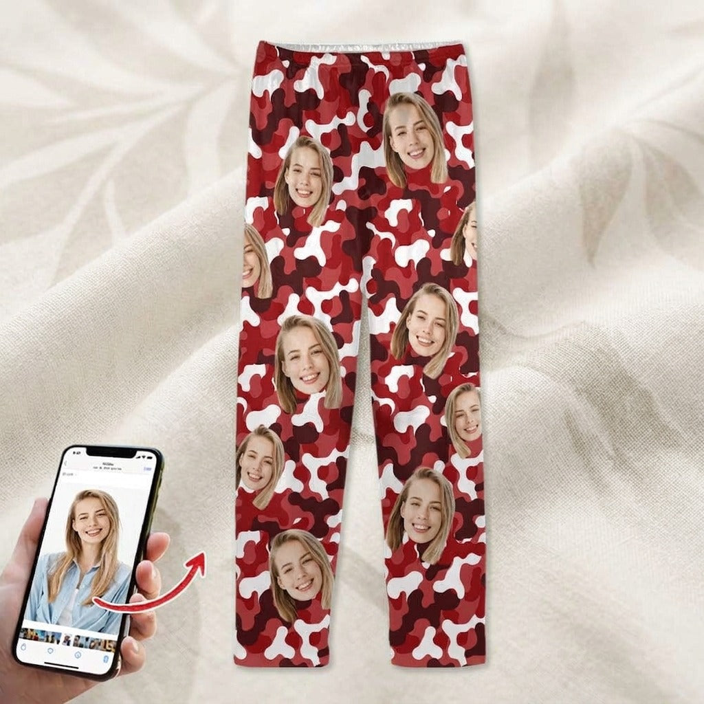 Custom Face Photo Camo Background Pajamas For Christmas Gift