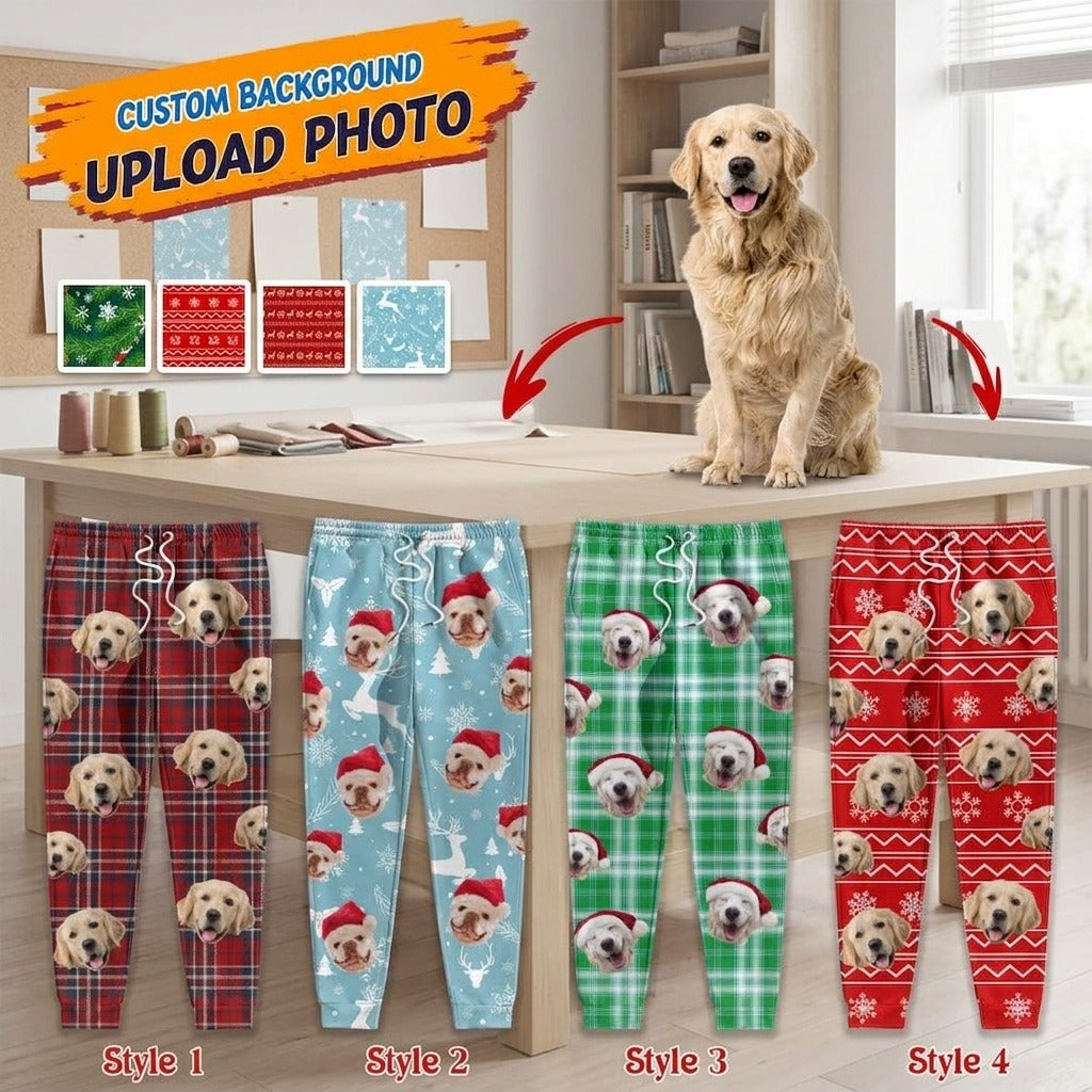 Custom Photo With Christmas Pattern Dog Men and Women's Sweatpants