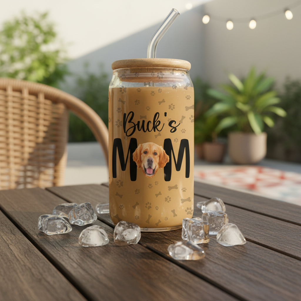 Custom Photo Dog Mom Personalized Glass Can With Lid Gift For Dog Lovers