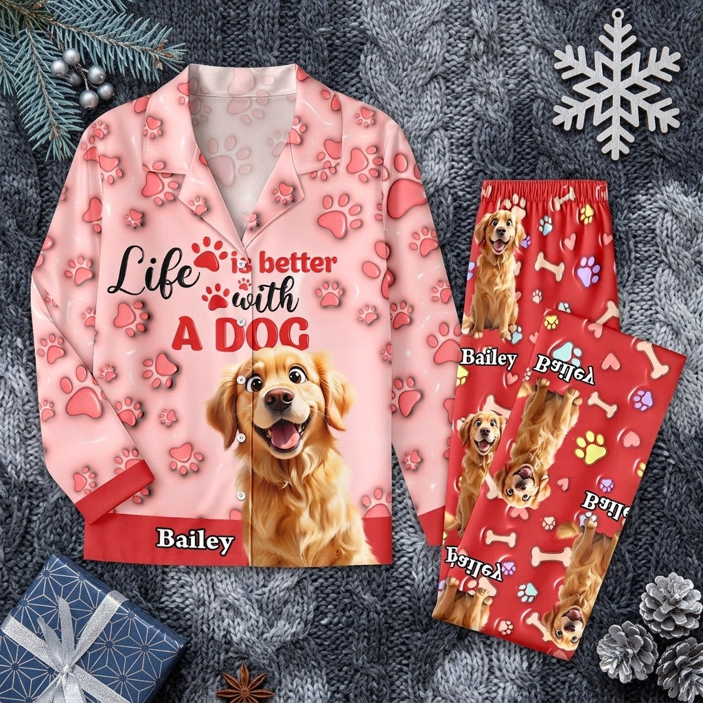 Custom Dog Name Life Is Better With Dogs 3D Effect Pajamas