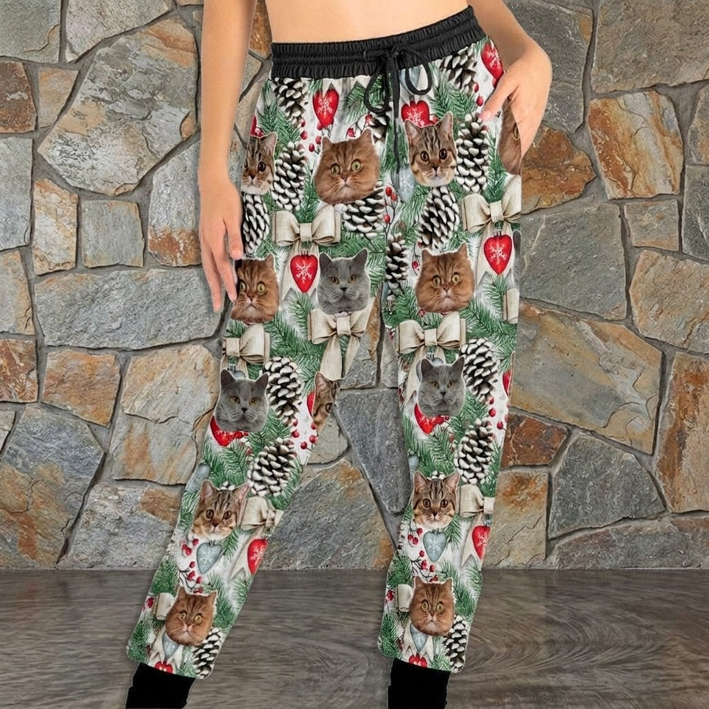 Custom Photo With Christmas Pattern Dog Cat For Men and Women Sweatpants