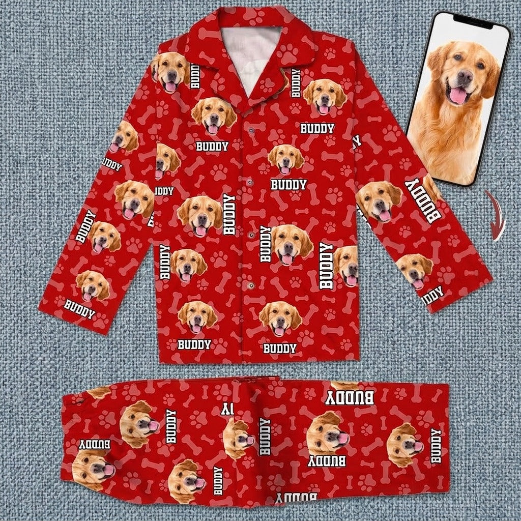 Custom Photo Name Paw Pattern Dog Cat Pajamas