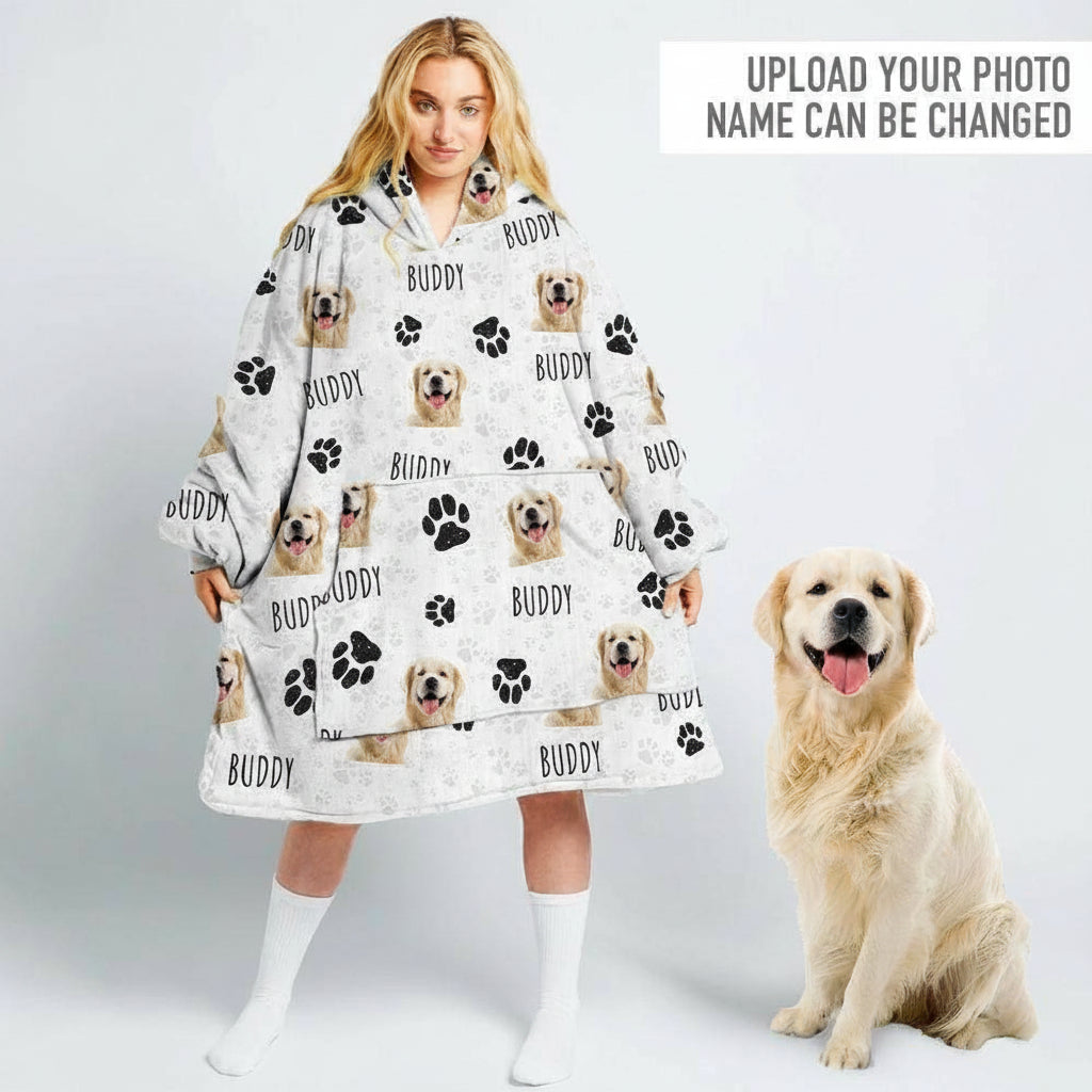 Custom Text And Upload Photo Dog Cat Hoodie Blanket