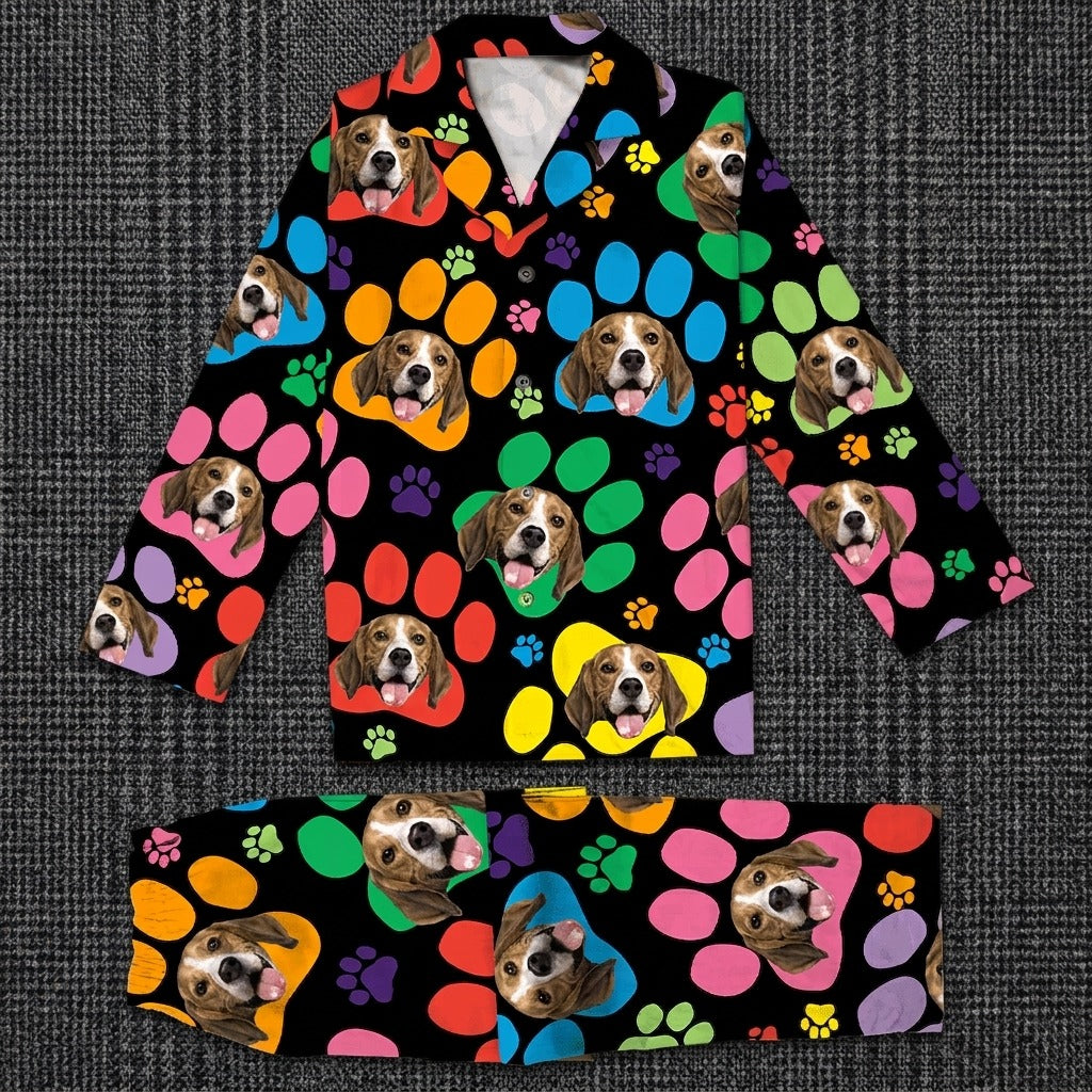 Custom Dog Photo With Paw And Bone Pattern Pajamas