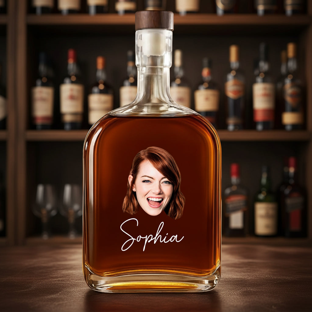 Custom Face Photo And Name On Whiskey Bottle