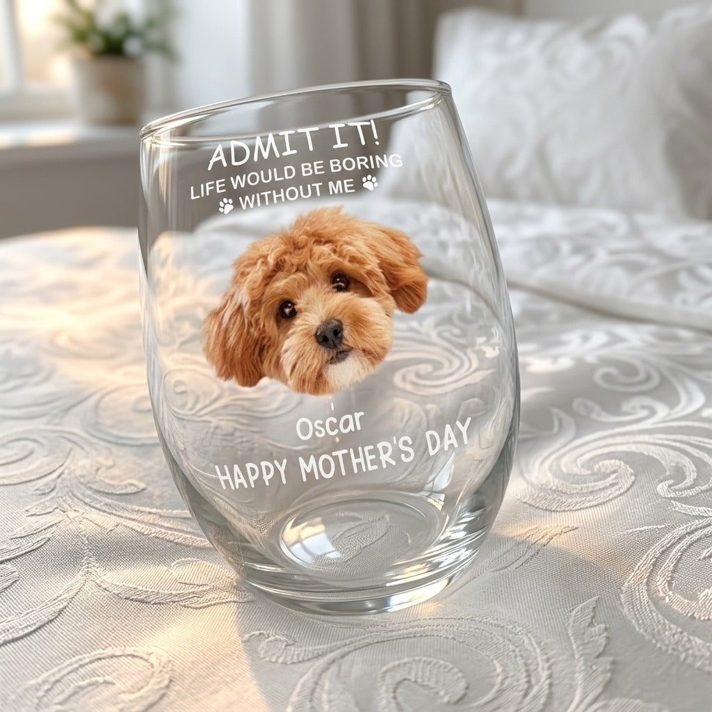 Custom Photo Life Would Be Boring Without Me Dog Cat Stemless Wine Glass