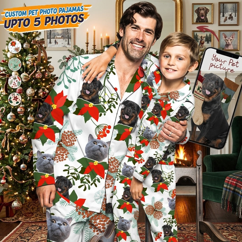 Custom Photo Christmas Dog Cat Pajamas