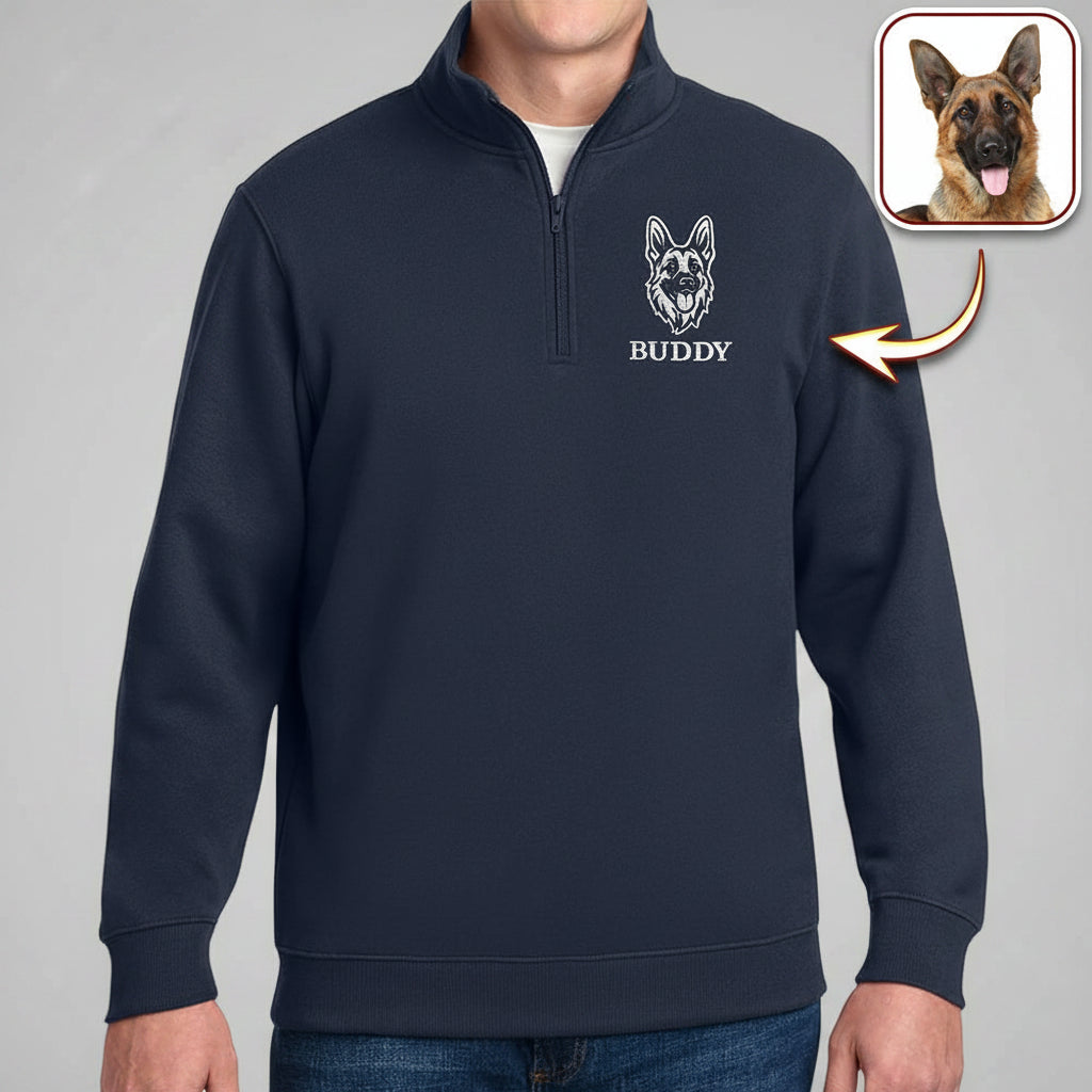 Custom Dog Cat Face Personalized Embroidered Golf Quarter Zi