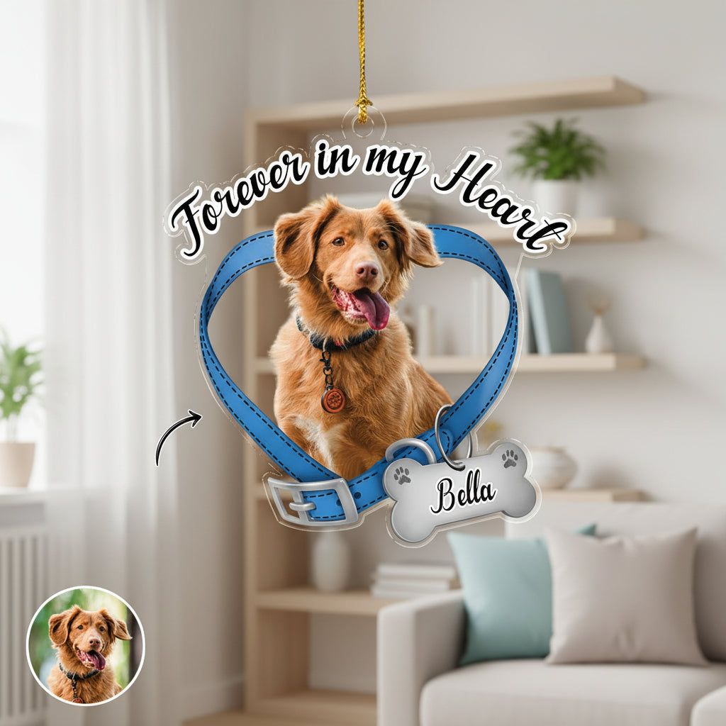 Custom Dog Photo Forever In My Heart Memorial Acrylic Orname