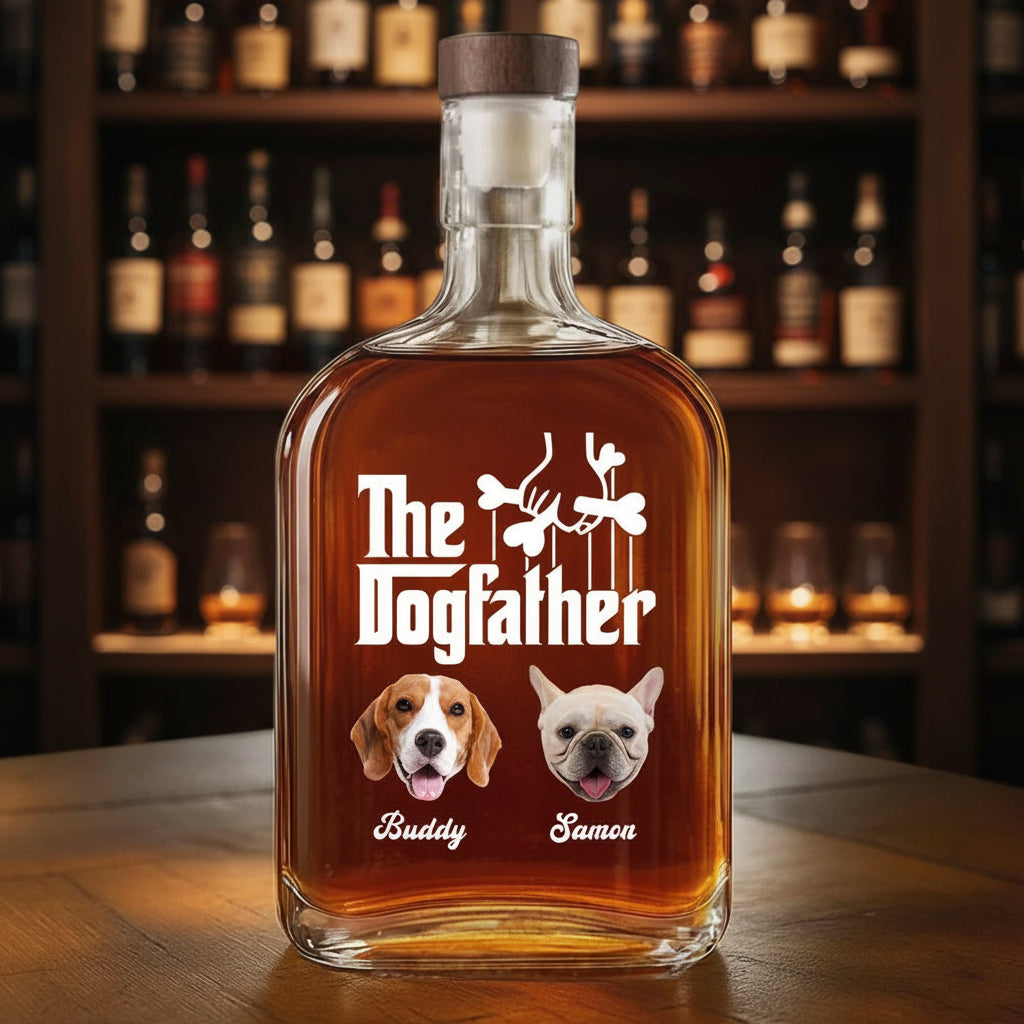 Custom Dog Photo The DogFather Whiskey Bottle For Dog Dad