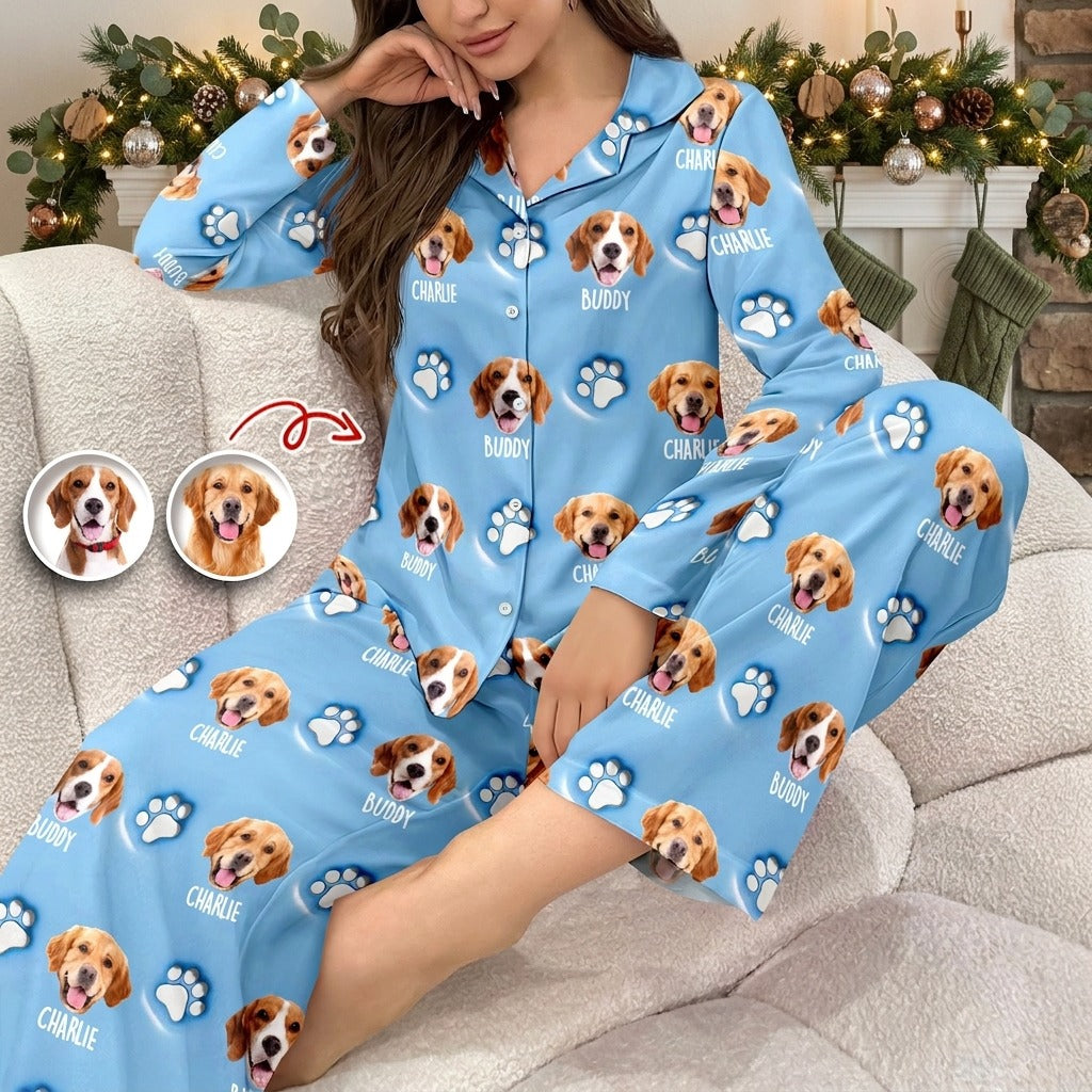 Custom Dog Face And Paw - Personalized Custom 3D Inflated Effect Pajamas