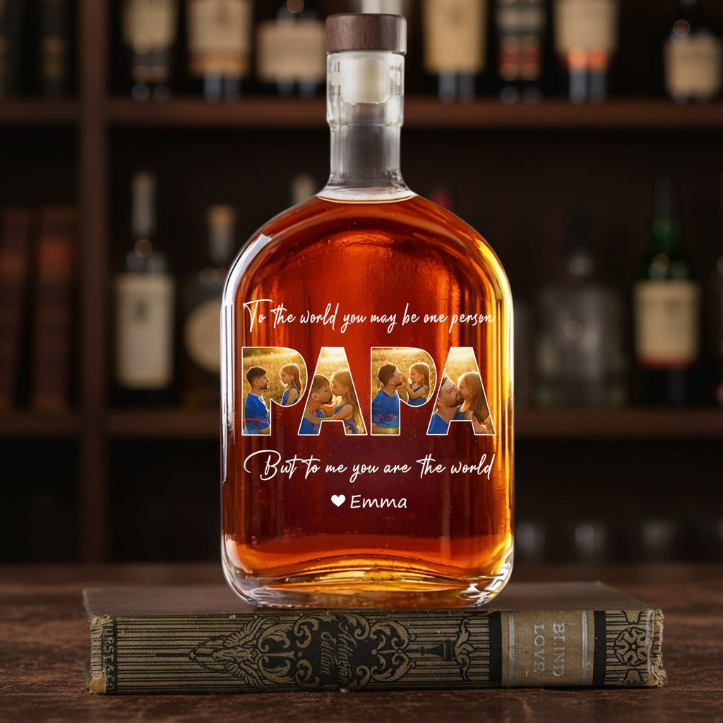 Custom Photo Happy Father's Day Family Whiskey Bottle